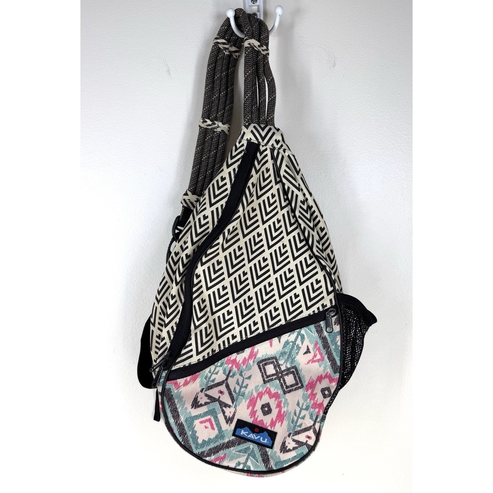 Kavu Rope Sling Bag Full Size Black White Geometric Pattern Crossbody Backpack